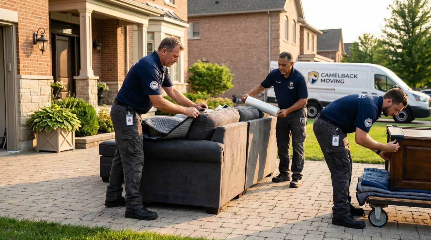 Large estate moving crew wrapping furniture in Bellefontaine, OH