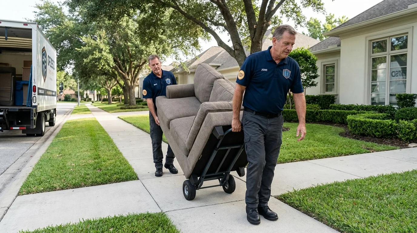 Local residential moving crew loading furniture in Bellefontaine, OH