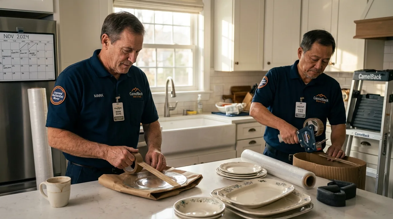 Professional crew packing kitchen dishware in Bellefontaine, OH
